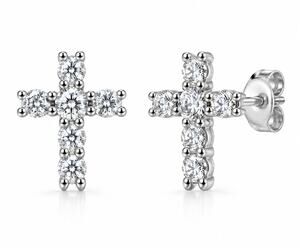 925 Sterling Silver Tiny Cross CZ Stud Earrings 9mm Men Women Baby
